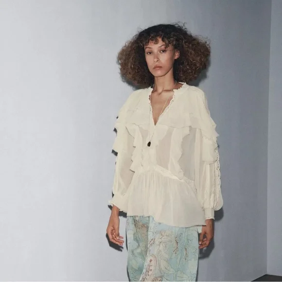 ZARA ZW COLLECTION LACE RUFFLE BLOUSE